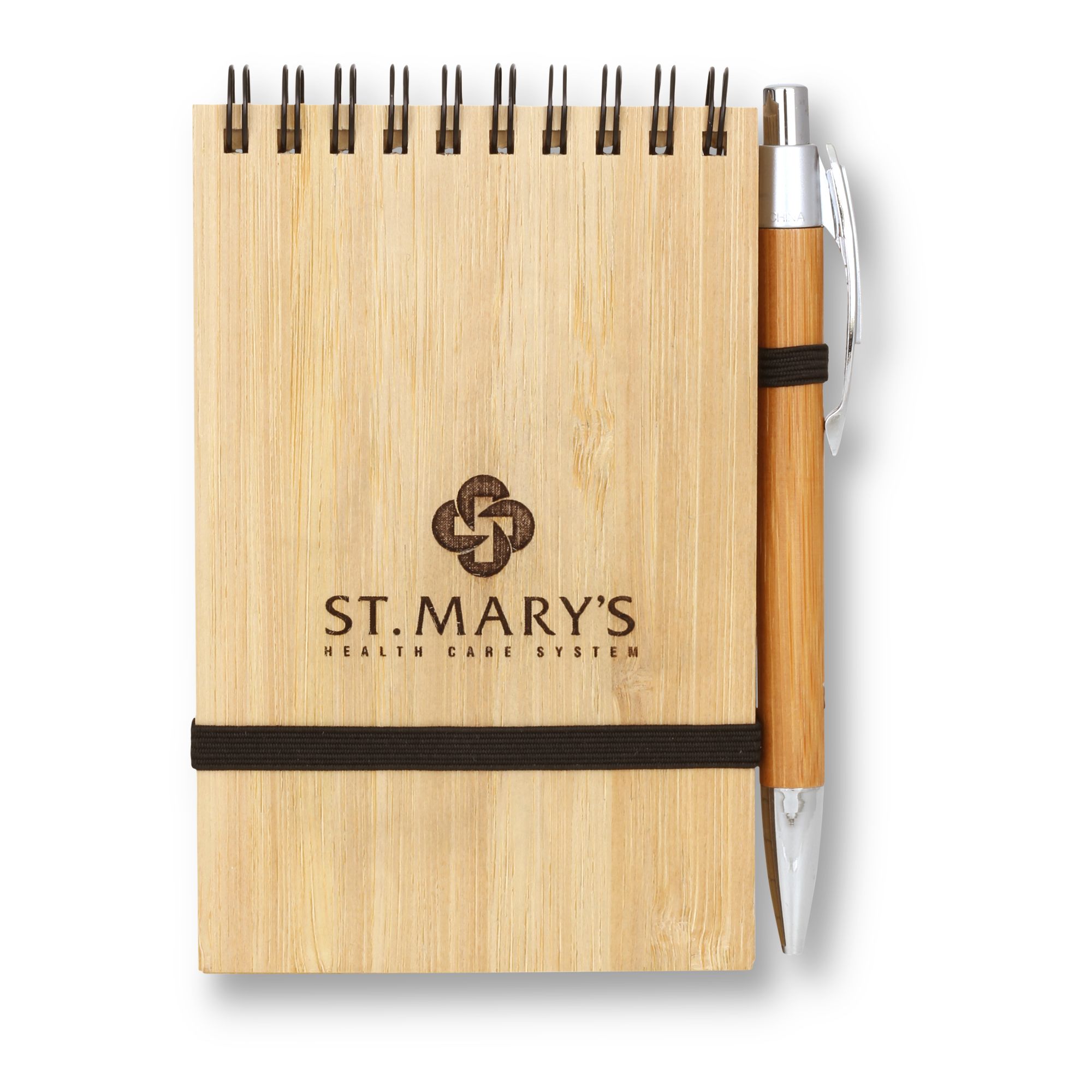 Bamboo Wire-bound Notepad With Bamboo Pen